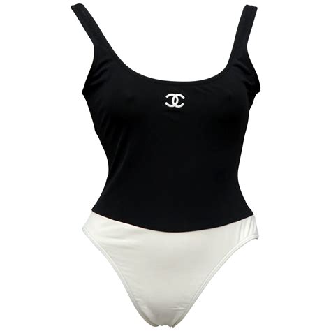 black and white chanel swimsuit|chanel west coast bathing suit.